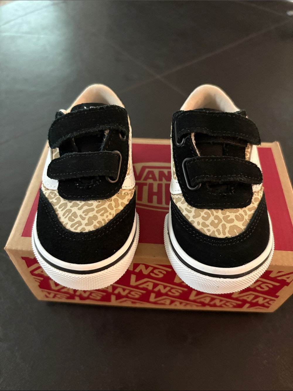 Vans Kids Black & Tan Leopard Velcro Sneakers